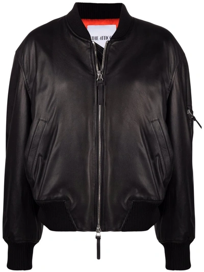 Shop Attico Leather Bomber Jacket In Schwarz