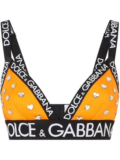 Shop Dolce & Gabbana Logo-tape Detail Bra In Orange