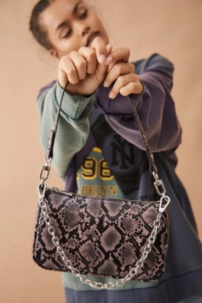 Urban Outfitters Uo Chain Accent Snake Print Shoulder Bag In Lilac