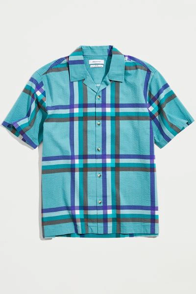 Shop Urban Outfitters Uo Madras Grid Seersucker Shirt In Blue