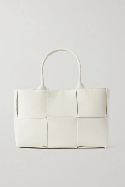 Shop Bottega Veneta Arco Intrecciato Textured-leather Tote In White