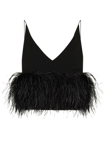 Shop 16arlington Poppy Feather-embellished Cropped Top In Black