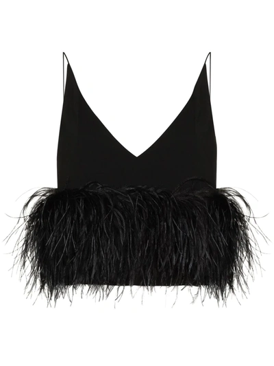 16arlington Poppy Cropped Feather-trimmed Crepe Camisole In Black