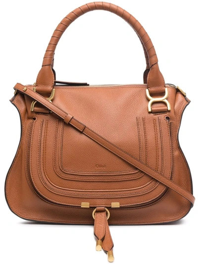 Shop Chloé Marcie Leather Tote Bag In Braun