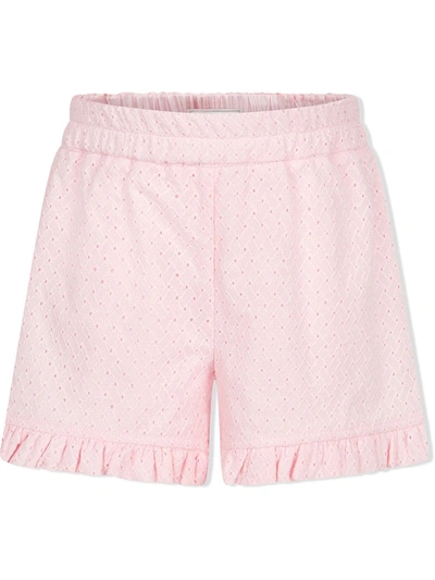 Shop Monnalisa Embroidered Ruffle-hem Shorts In Pink