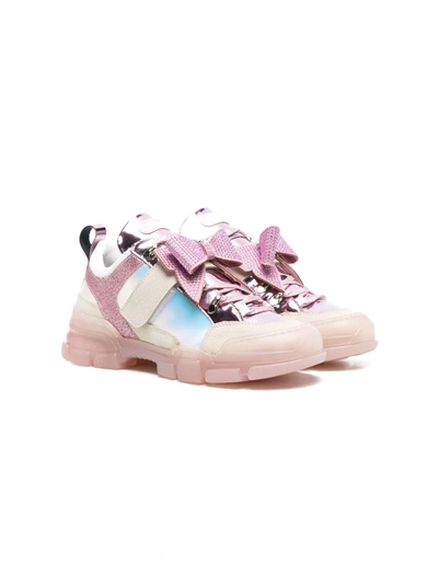 Shop Monnalisa Teen Bow-detail Embellished Chunky Sneakers In Pink