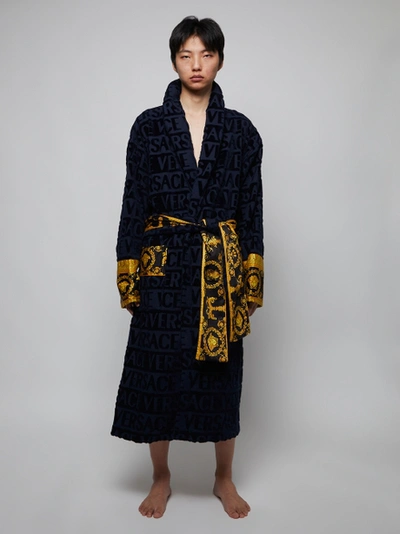 Shop Versace Barocco Robe Blue