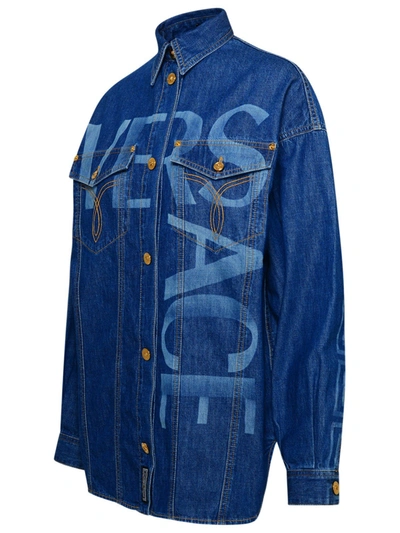Shop Versace Blue Cotton Shirt