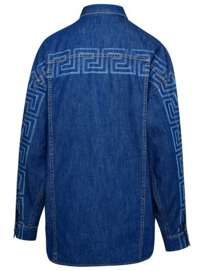 Shop Versace Blue Cotton Shirt