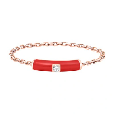 Shop Djula Red Enamel Chain Ring In Or Rose
