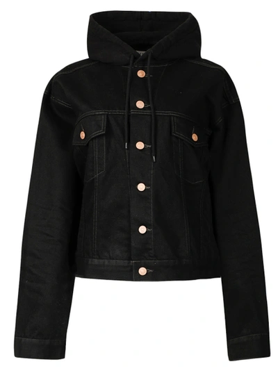 Shop Balenciaga Hooded Denim Jacket Black