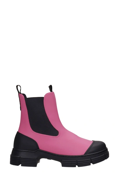 Shop Ganni Combat Boots In Rose-pink Rubber/plasic
