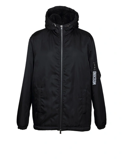 Shop Moschino Jacket In Technical Fabric With Hood Color Black