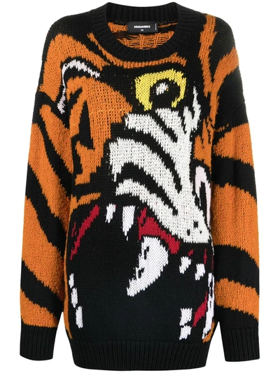 Dsquared2 Tiger Sweater In Wool And Cashmere In Orange