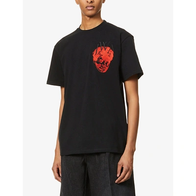 Shop Jw Anderson Graphic-embroidered Crewneck Cotton-jersey T-shirt In Black
