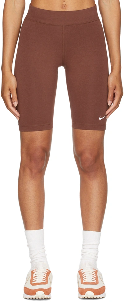 Shop Nike Brown Sportswear Essential Bike Shorts In Dark Pony/white