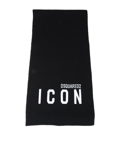 Shop Dsquared2 Black Wool Scarf In Black /white