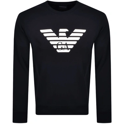 Shop Armani Collezioni Emporio Armani Crew Neck Logo Sweatshirt Navy