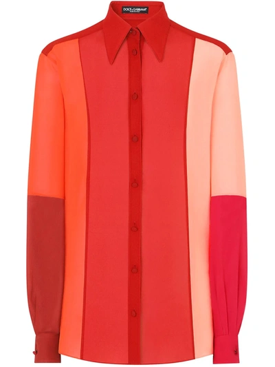 Shop Dolce & Gabbana Colour-block Silk Shirt In Red