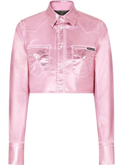 Shop Dolce & Gabbana Metallic-effect Cropped Jacket In Pink