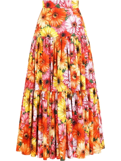 Shop Dolce & Gabbana Sunflower Print Tiered Skirt In Green