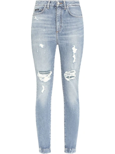 Dolce & Gabbana Audrey Cotton Ripped Jeans In Blue