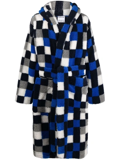 Shop Marcelo Burlon County Of Milan Checkerboard Pile Hooded Robe In Blau