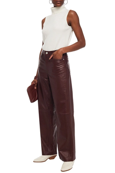 Shop Rag & Bone Leather Wide-leg Pants In Chocolate