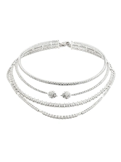 Shop Yeprem 18kt White Gold Diamond Illusion Layered Necklace In Silver