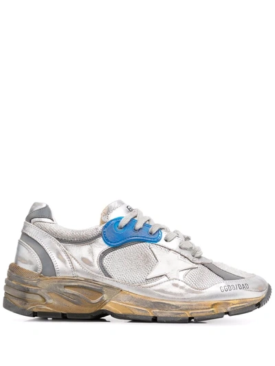 Shop Golden Goose Running Sole Distressed-effect Sneakers In Grau