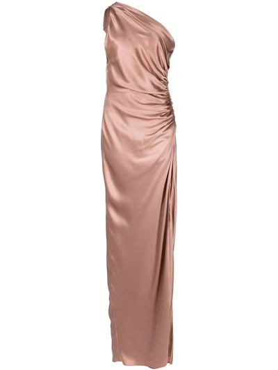 Shop Michelle Mason One-shoulder Silk Gown In Pink
