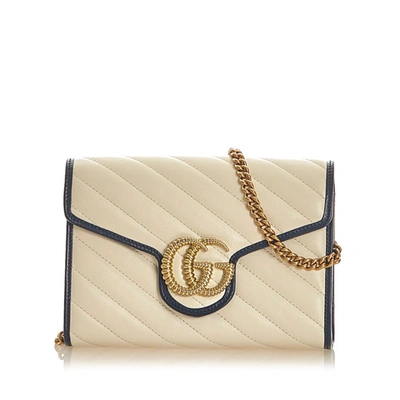 Pre-owned Gucci Gg Marmont Leather Wallet On Chain In Neutrals
