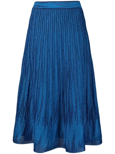 Shop M Missoni Blue Pleated Knit Midi Skirt