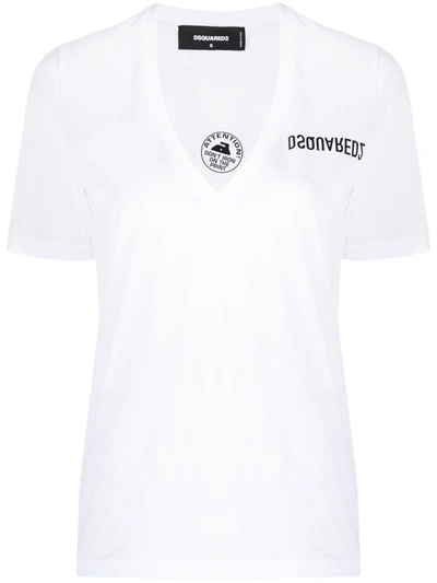 Shop Dsquared2 White Logo-print V-neck