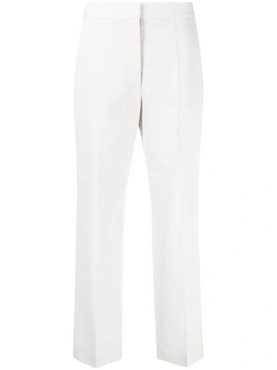 Shop Stella Mccartney Grey Straight-leg Cropped Wool Trousers In White
