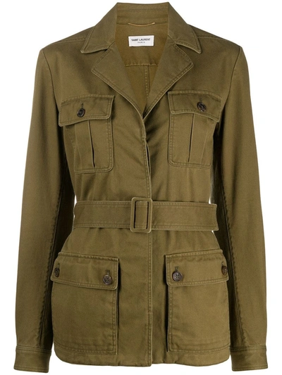 Shop Saint Laurent Military Green Sahar Jacket With Belt