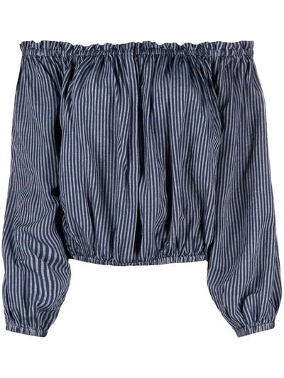 Shop Rag & Bone Blue Striped Off-shoulder Blouse