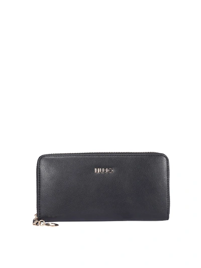 Shop Liu •jo Pebbled Faux Leather Wallet In Black