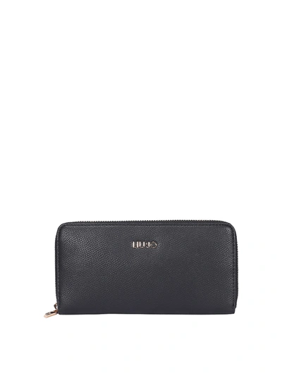 Shop Liu •jo Pebbled Faux Leather Wallet In Black