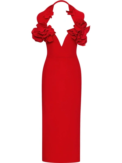 Shop Oscar De La Renta Ruffled Off-shoulder Dress In Red