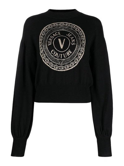 Shop Versace Jeans Couture Logo Inlay Jumper In Black