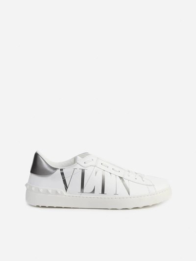 Shop Valentino Open Sneakers In Leather With Contrasting Vltn Print In White
