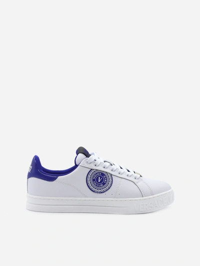 Shop Versace Jeans Couture Low Sneakers In Leather With Contrasting Heel Tab In White