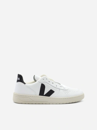 Shop Veja V-10 Sneakers In Leather With Contrasting Heel Tab In White