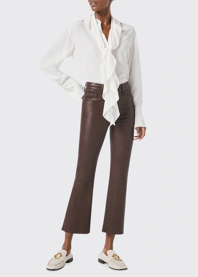 Shop Frame Le Crop Mini Boot Leather Pants In Brown