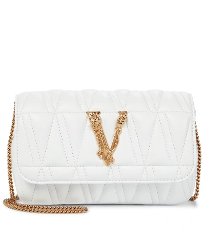 Shop Versace Virtus Small Leather Crossbody Bag In White