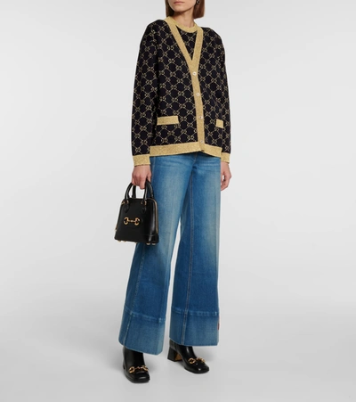 Shop Gucci Cotton-blend Lamé Cardigan In Blue