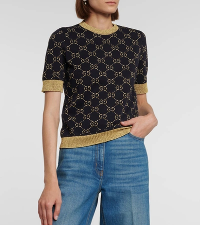 Shop Gucci Cotton-blend Lamé Top In Blue