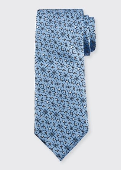 Shop Ermenegildo Zegna Men's Jacquard Flowers Silk Tie In Br Blu Fan