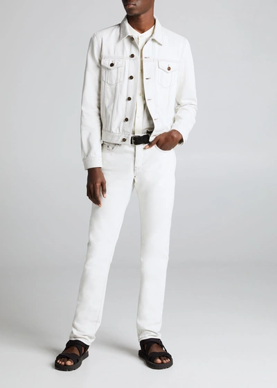 Shop Saint Laurent Men's Fitted Denim Jacket In Grey